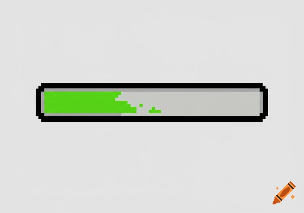 Pixel art HP bar with a black border, light grey background, and partially filled green health.