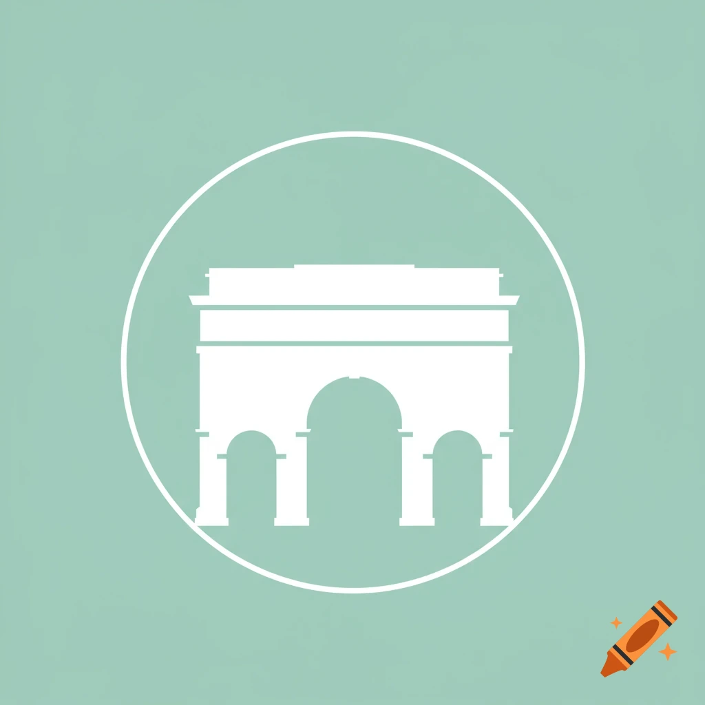 Minimalist white silhouette of Arc de Peyrou within a white circle on a mint green background.