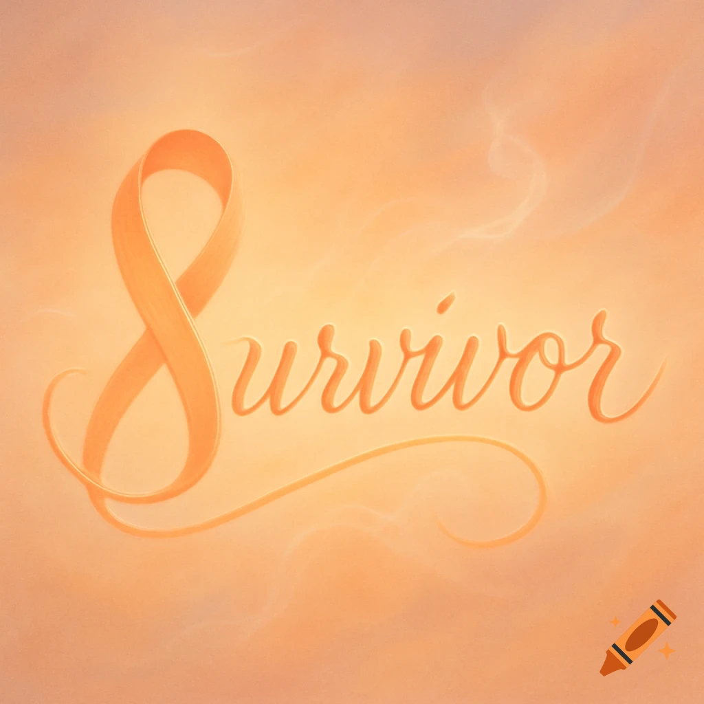 Elegant orange ribbon forms the letter S for 'Survivor' in a soft, warm-toned, ethereal artwork.