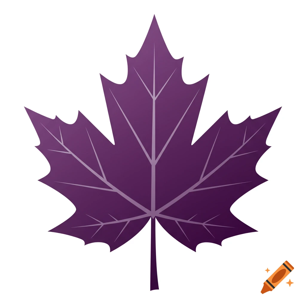 A stylized purple maple leaf with distinct veins against a white background.