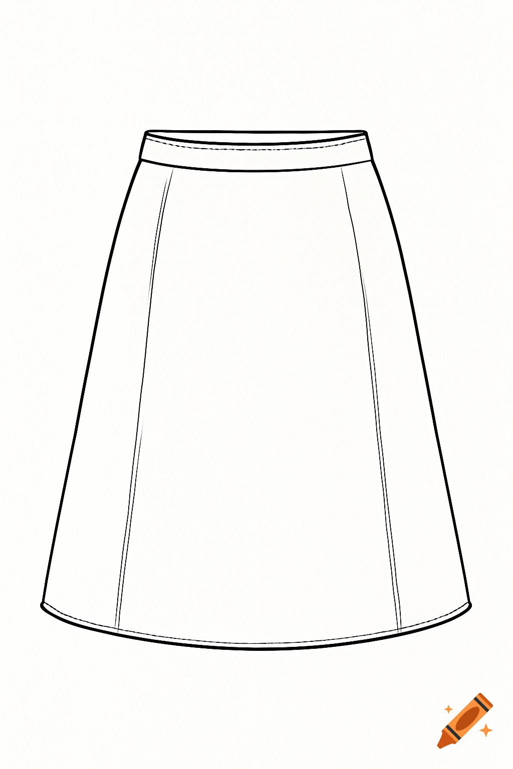 Black line art drawing of a minimalist A-line skirt with a low waist.
