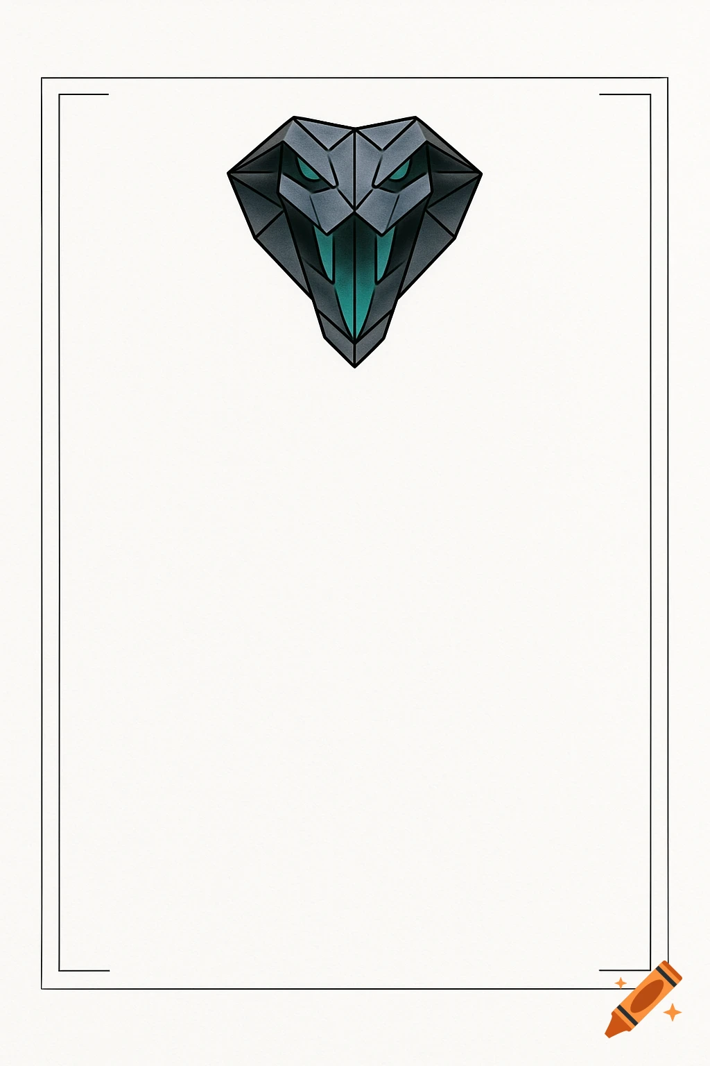 Geometric cobra head logo with glowing green eyes at the top of a white letterhead page with a simple border.