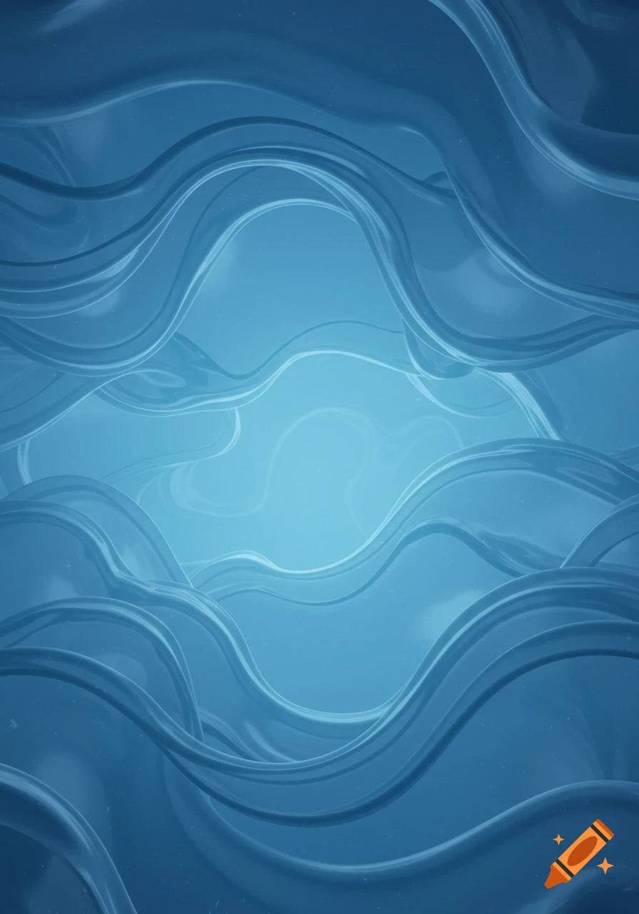Abstract background of translucent blue wavy layers resembling water or glass.