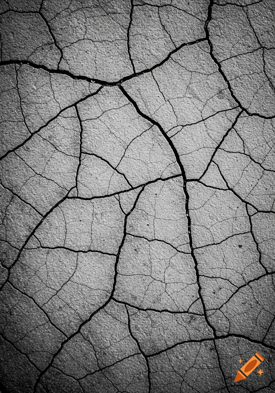 A black and white close-up of a dry, cracked surface with a subtle vignette.