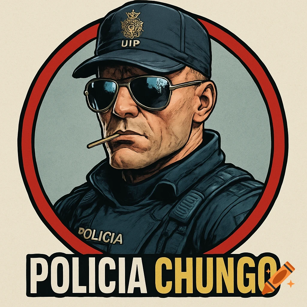Comic style illustration of a serious Spanish police officer in uniform ...