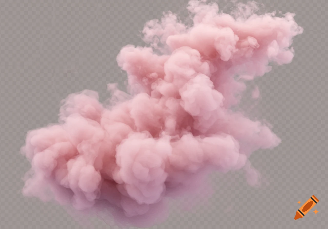 A dense, diffuse cloud of light pink smoke billows and swirls upward on a transparent background.