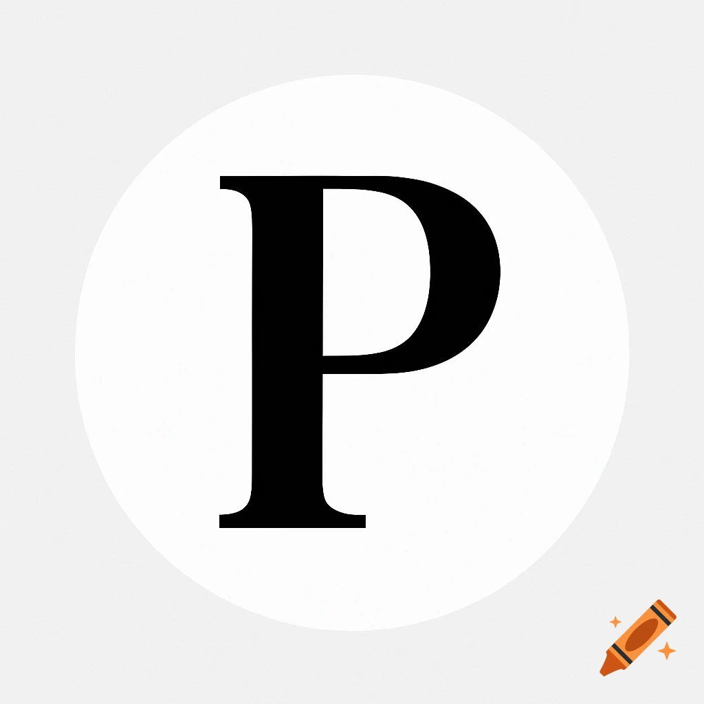 A black uppercase serif letter P centered within a white circle, set against a light grey background.