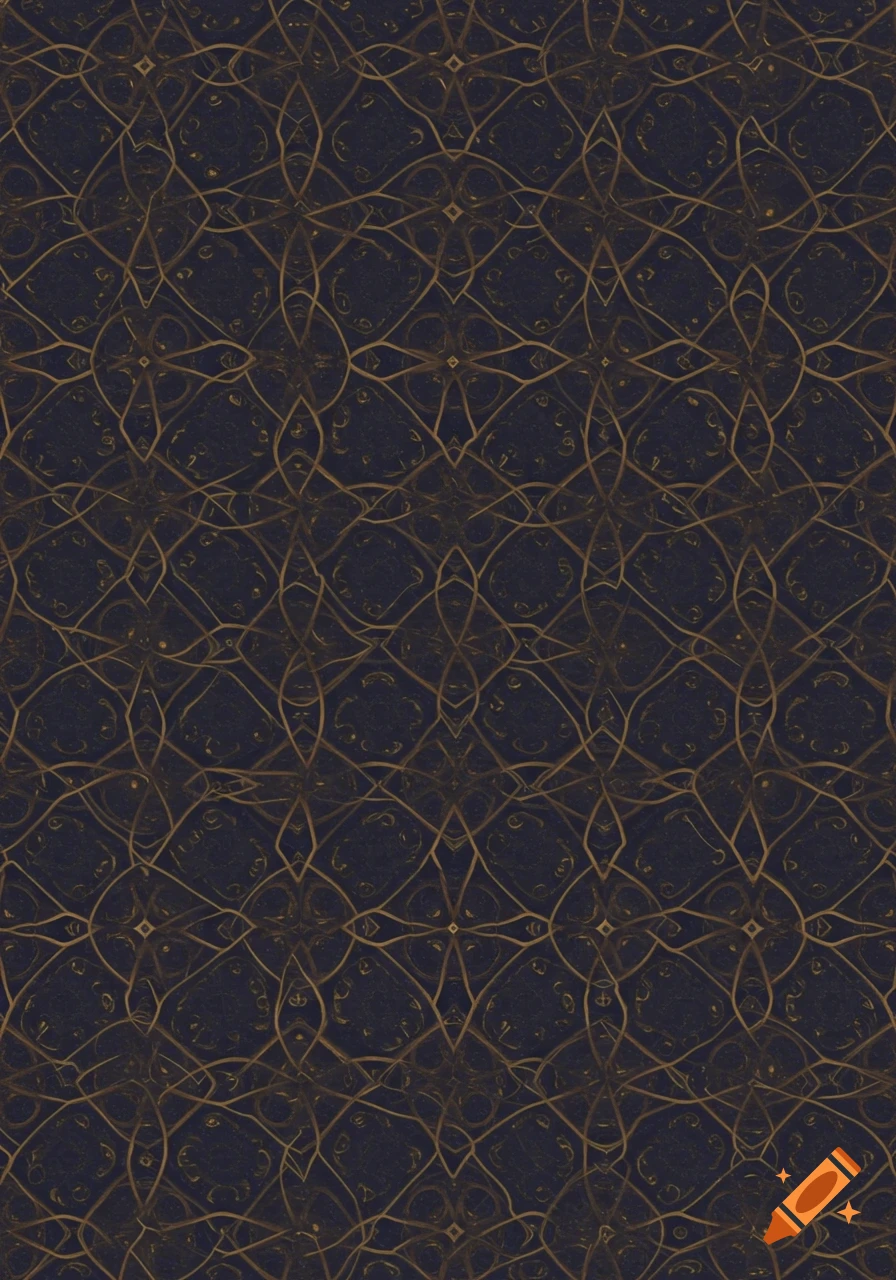 Intricate dark gold abstract pattern on a deep blue background.