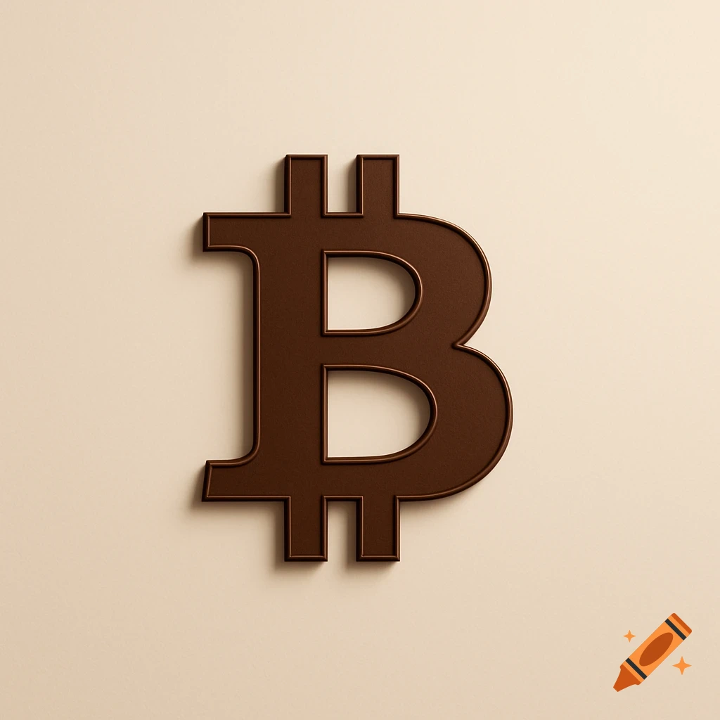 Brown Bitcoin logo on a light beige background.