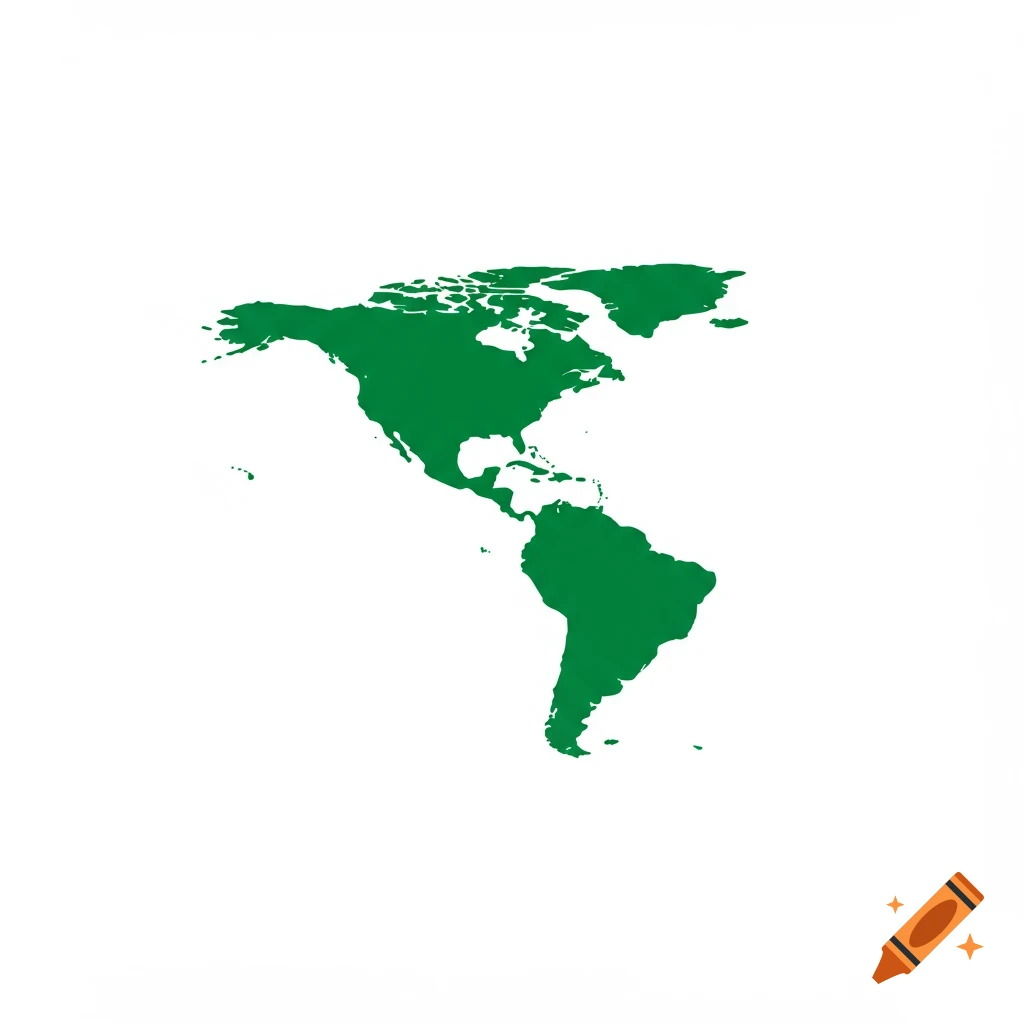 Green silhouette of North and South America on a white background.