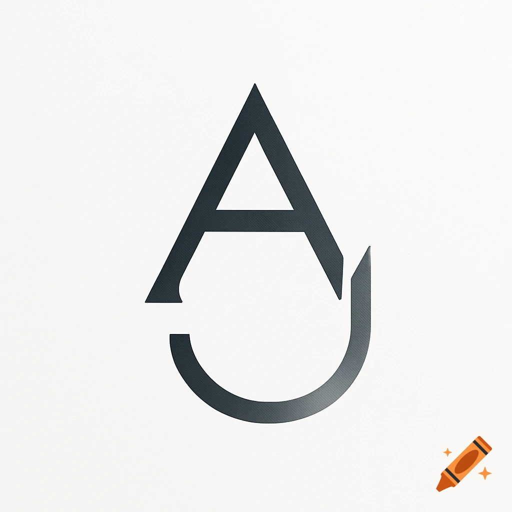 Minimalist dark grey logo combining letters A and J against a white textured background.