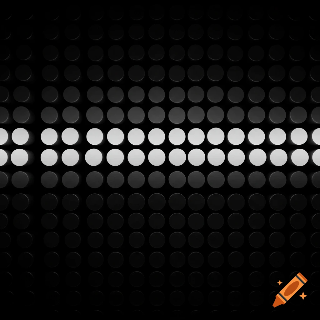 A monochromatic grid of circles, with two bright white horizontal lines of circles illuminating a dark background of dim circles.