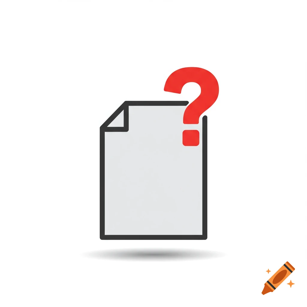 Minimalist icon of a gray document with a folded corner and a large red question mark overlapping it.