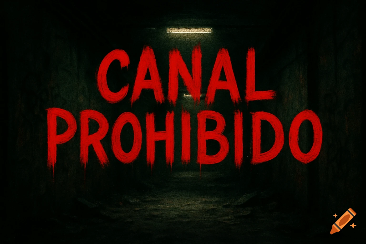 Red, bloody-style text reads "CANAL PROHIBIDO" in a dark, ominous corridor.