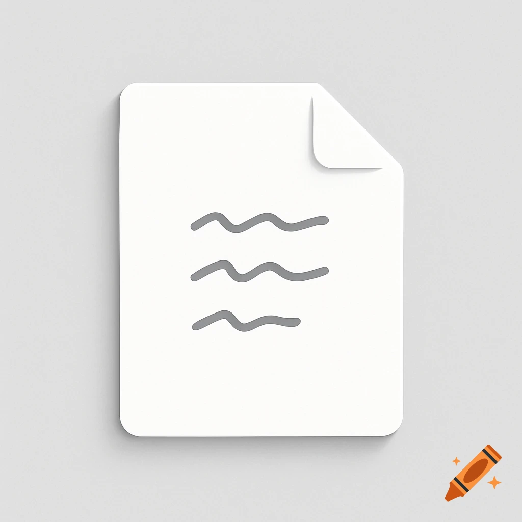 A white minimalist UI icon of a piece of paper with three gray squiggly lines representing text, on a light gray background.