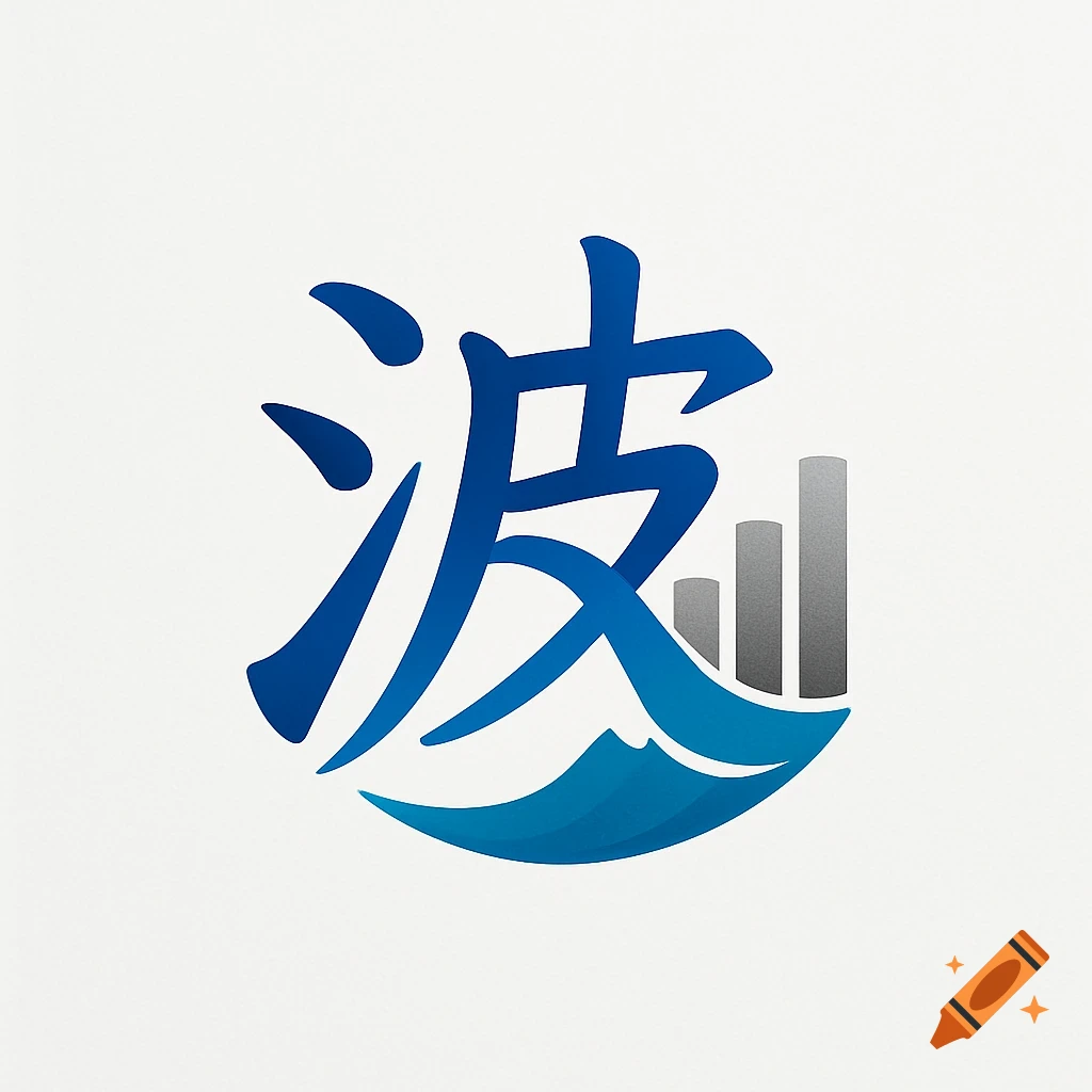 A blue stylized logo featuring the Kanji character '波' (wave) with blue wave shapes and gray data bars on a white background.