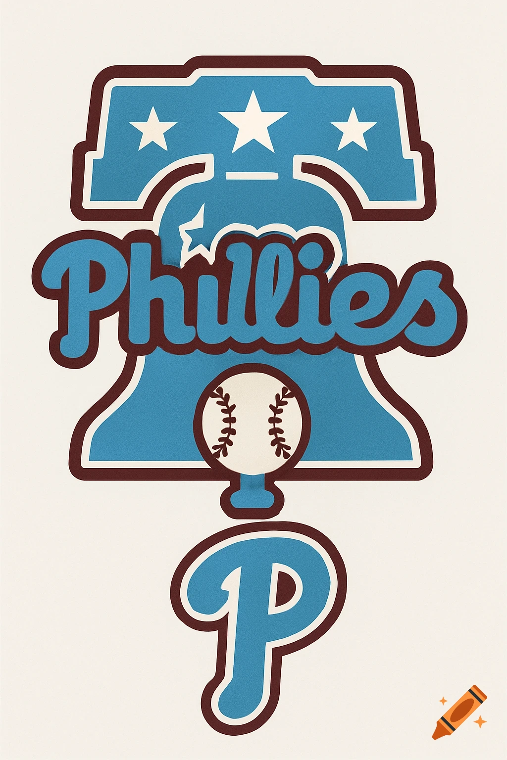 Stylized Philadelphia Phillies baseball logo with a sky blue Liberty Bell, "Phillies" text, a baseball, and a large 'P'.