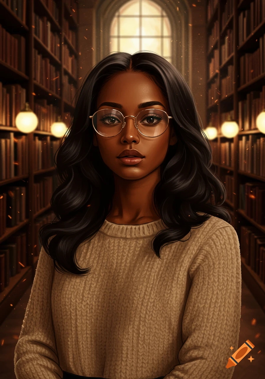 Digital art portrait of a young Black woman with long dark hair and ...