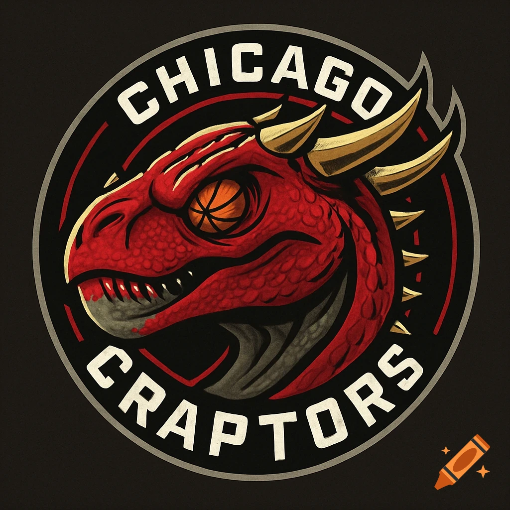 A circular sports logo with a red stylized raptor head, a basketball eye, and text 'CHICAGO CRAPTORS'.