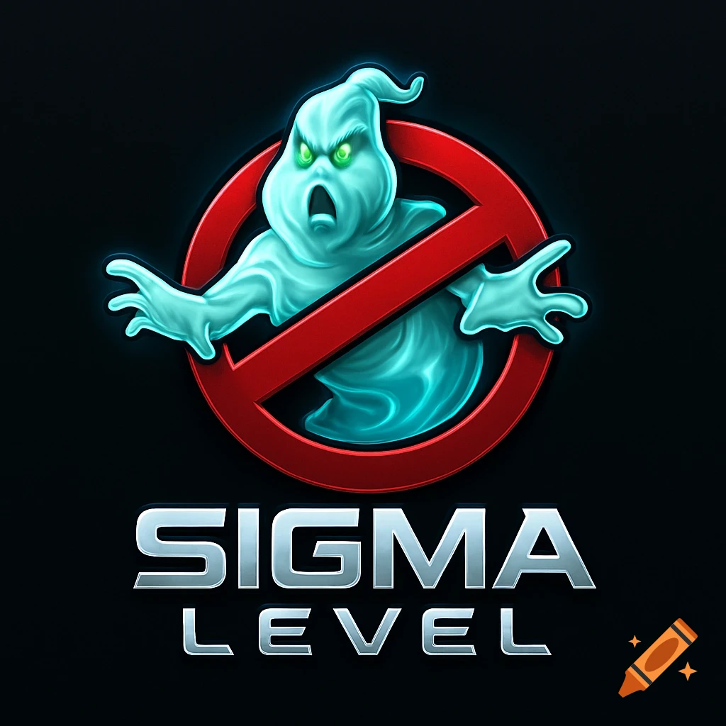 A stylized logo with a glowing blue ghost in a red 'no' circle, with silver text 'SIGMA LEVEL' below, on a dark background.