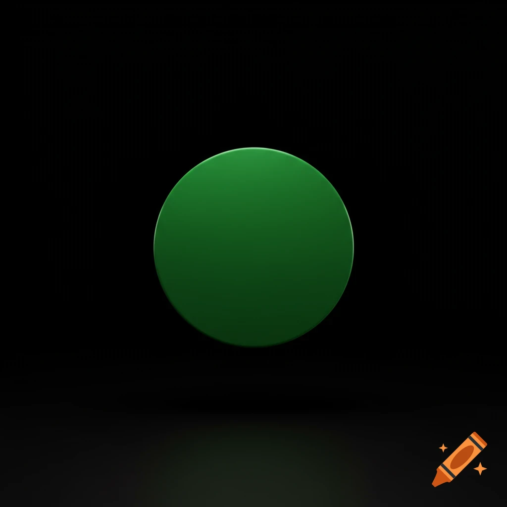 A perfectly rendered green circle centered on a solid black background, with a subtle reflection below.