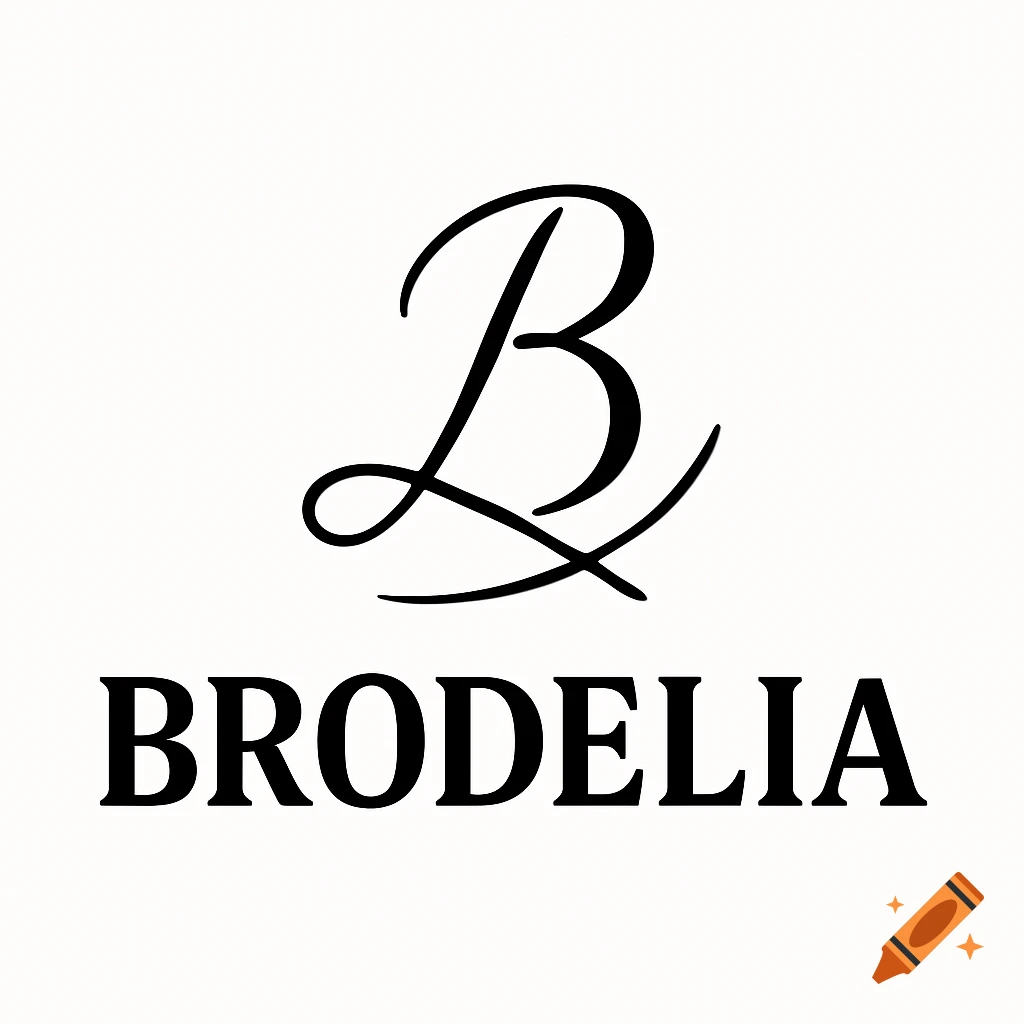 Black stylized cursive B above the bold word BRODELIA on a white background.