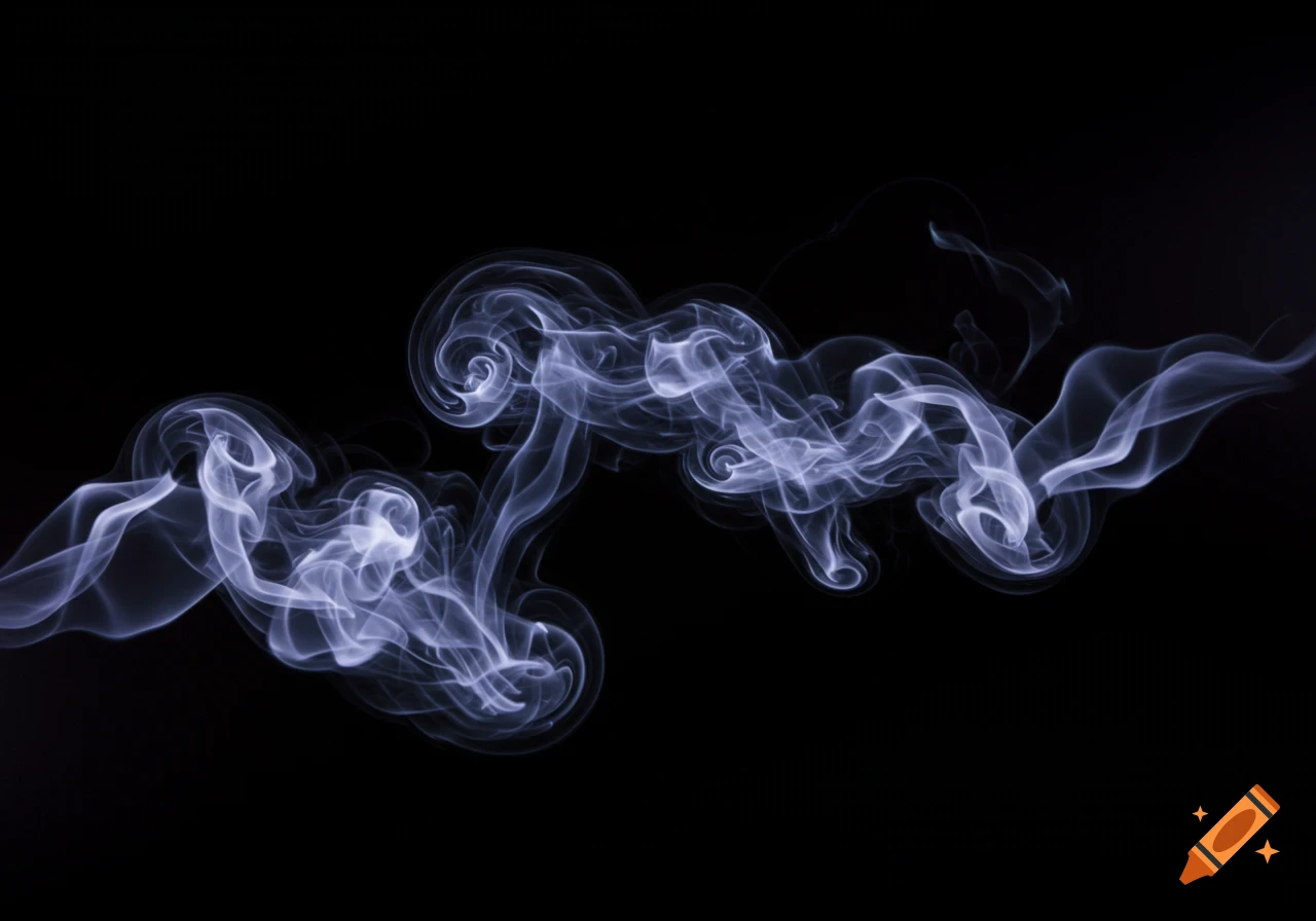 White swirling smoke against a dark black background.