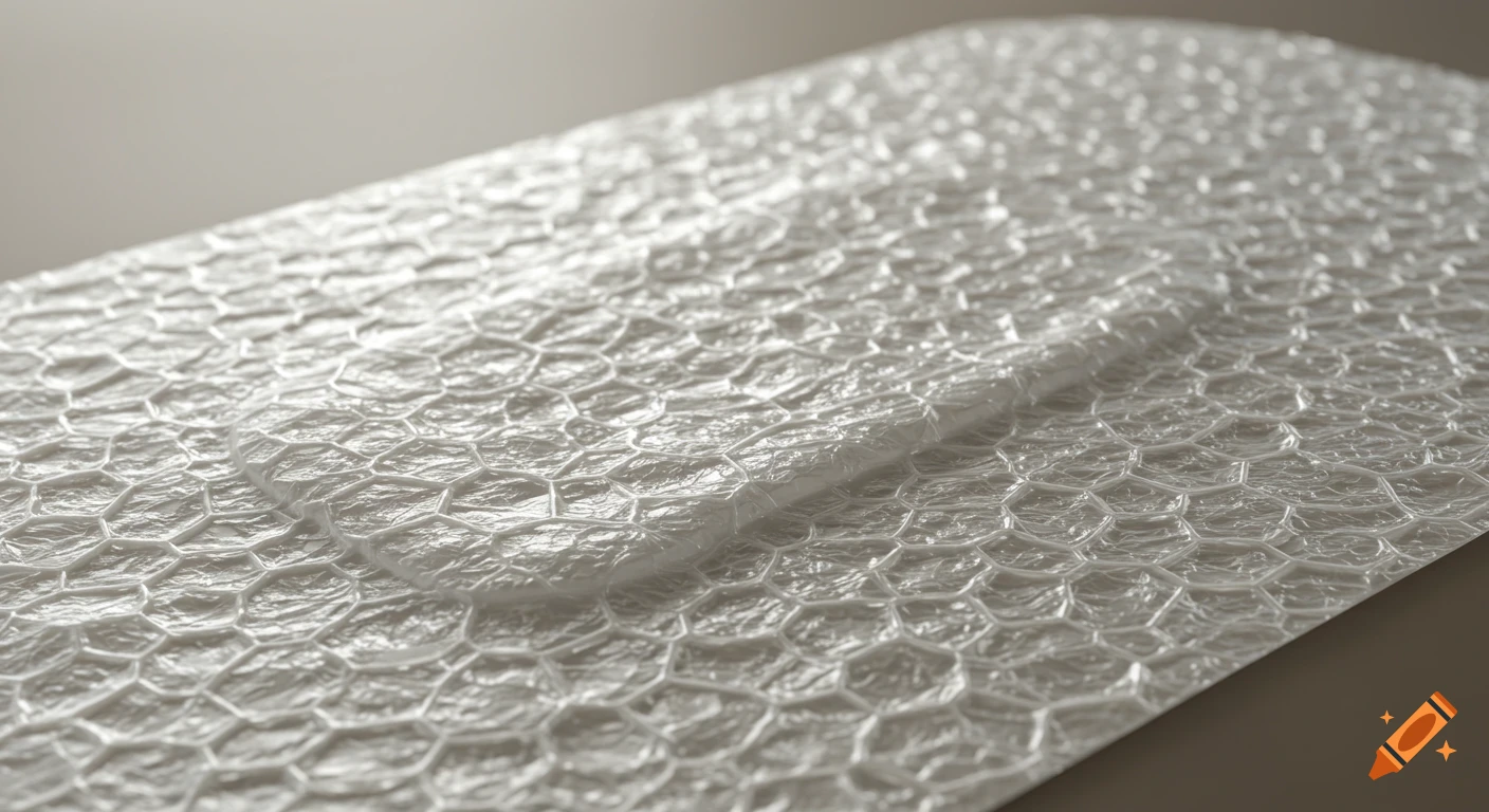 Close-up of a white polyethylene film or bandage surface with evenly spaced, honeycomb-like micropores.