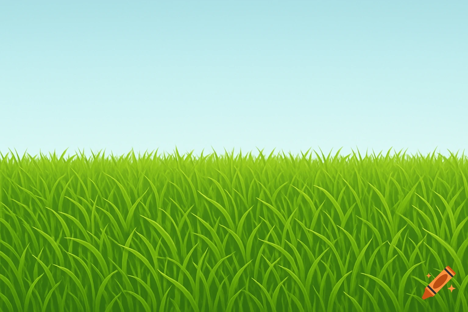 Stylized illustration of vibrant green grass against a clear light blue sky.