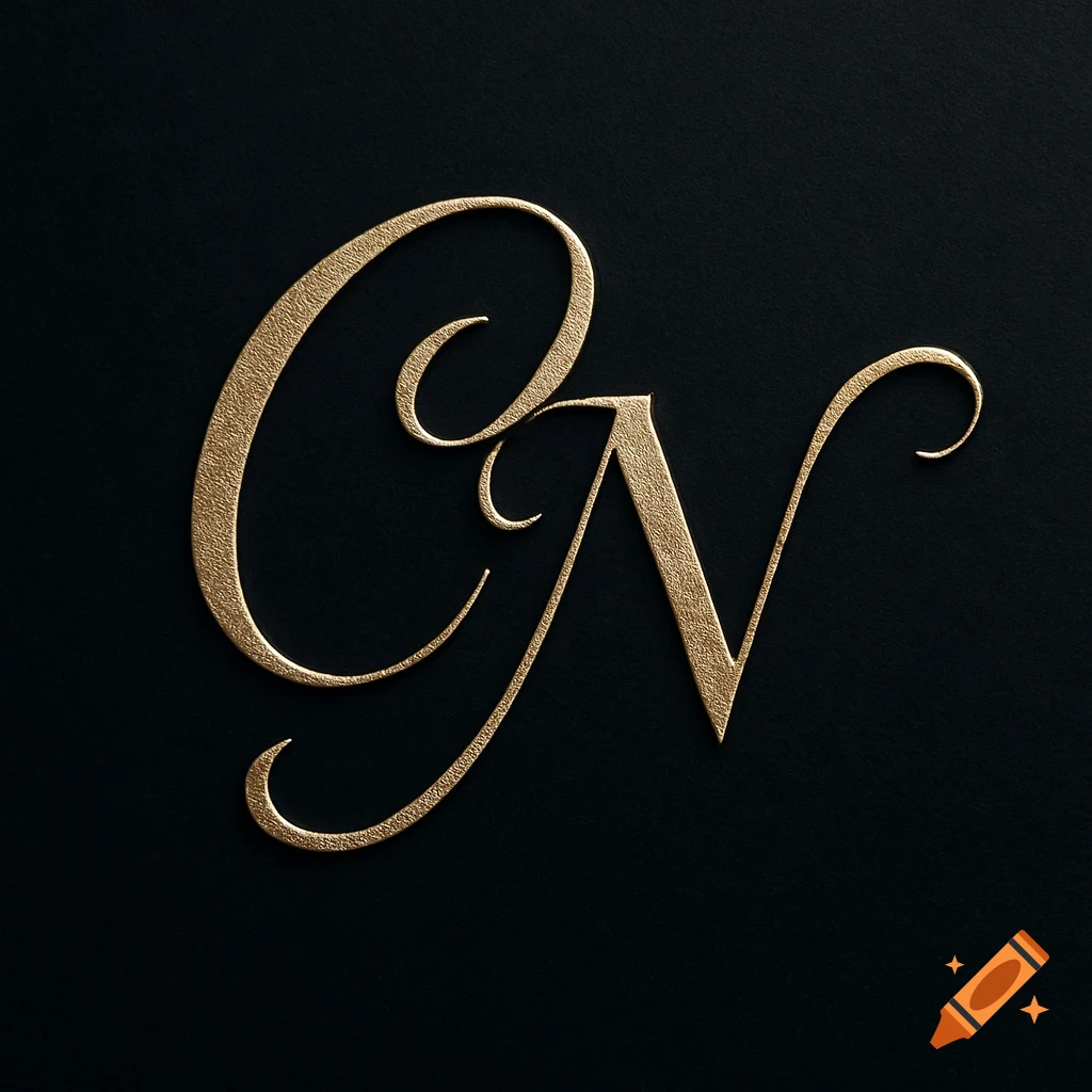 Elegant gold monogram of the letters 'CN' in a script font on a dark textured background.