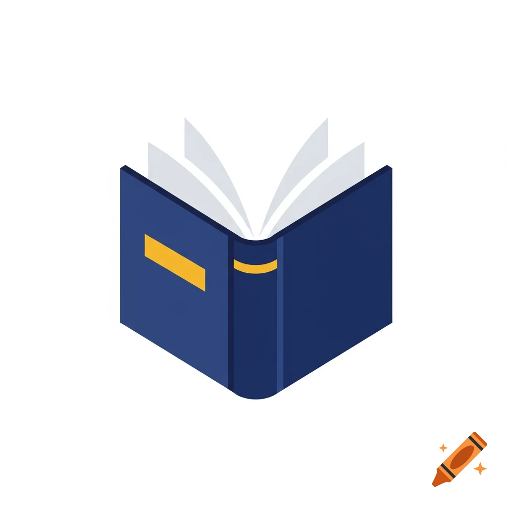 An open blue book with a yellow label on the front cover and a yellow stripe on the spine, in an isometric, symbolic style.