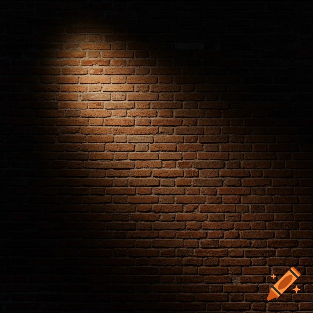 A dark red brick wall illuminated by a bright spotlight from the upper left.
