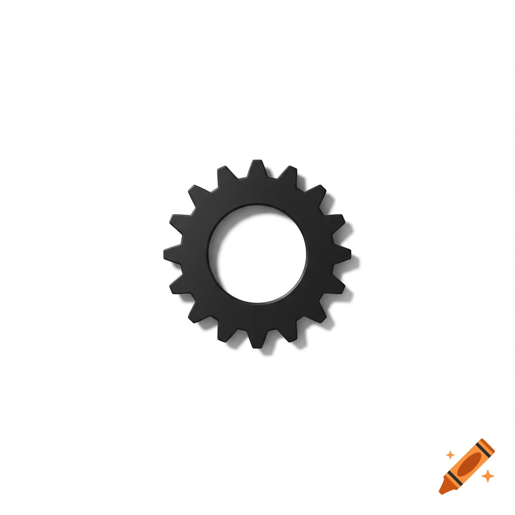 A black, flat gear with a hole in the center, casting a shadow on a white background.
