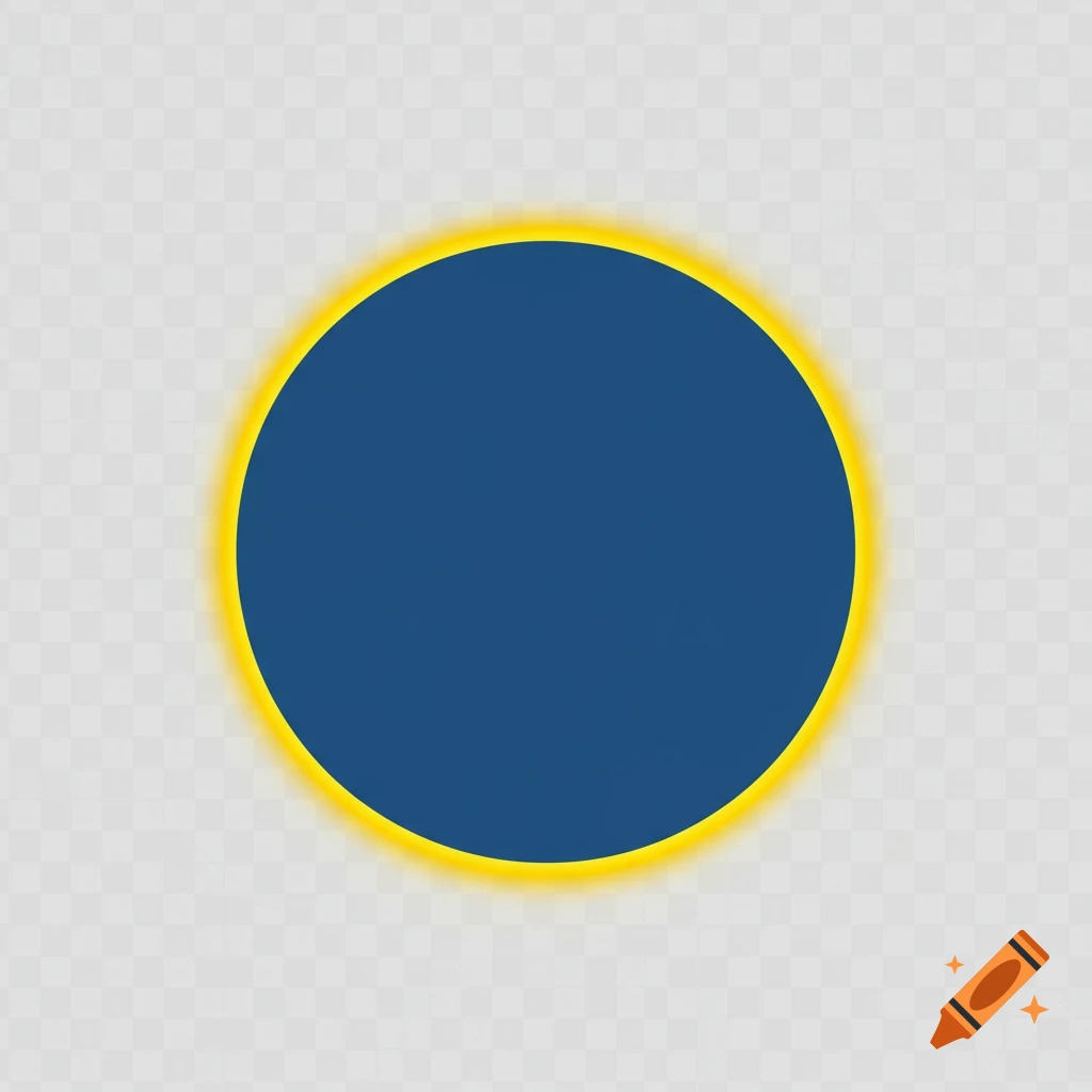A dark blue circle with a glowing yellow outline on a transparent background.