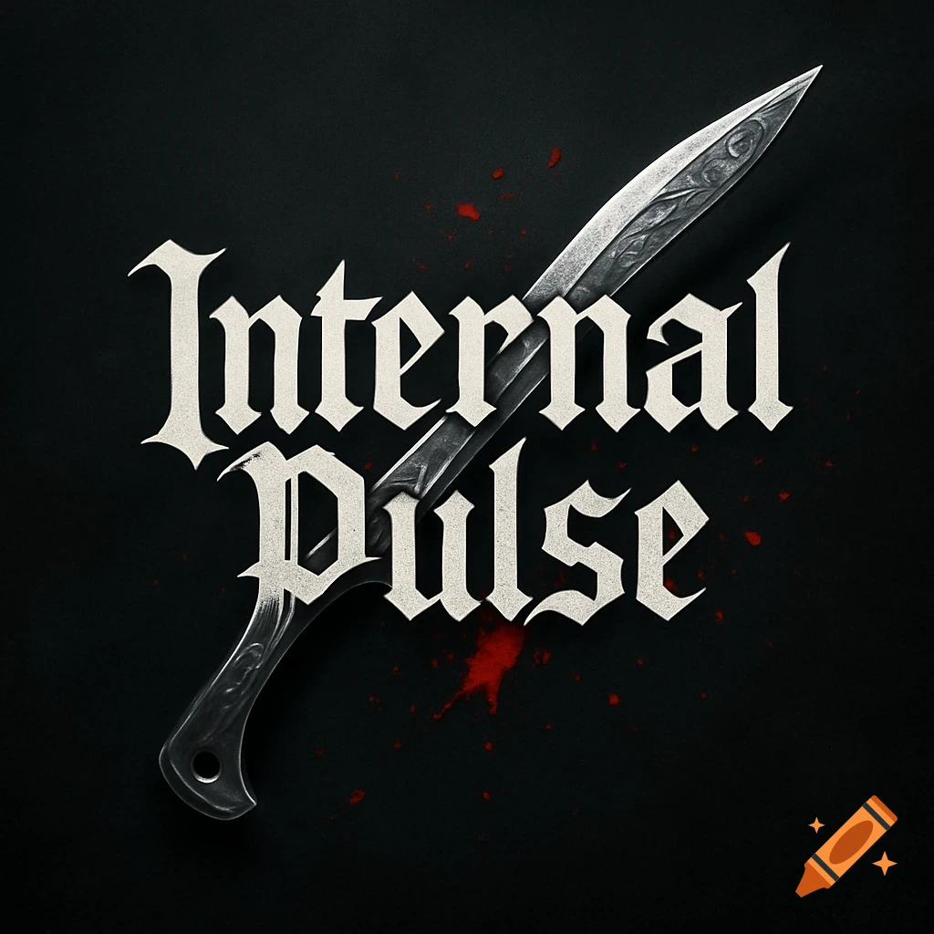A dark logo for 'Internal Pulse' with gothic text and a stylized dagger with blood splatters on a black background.
