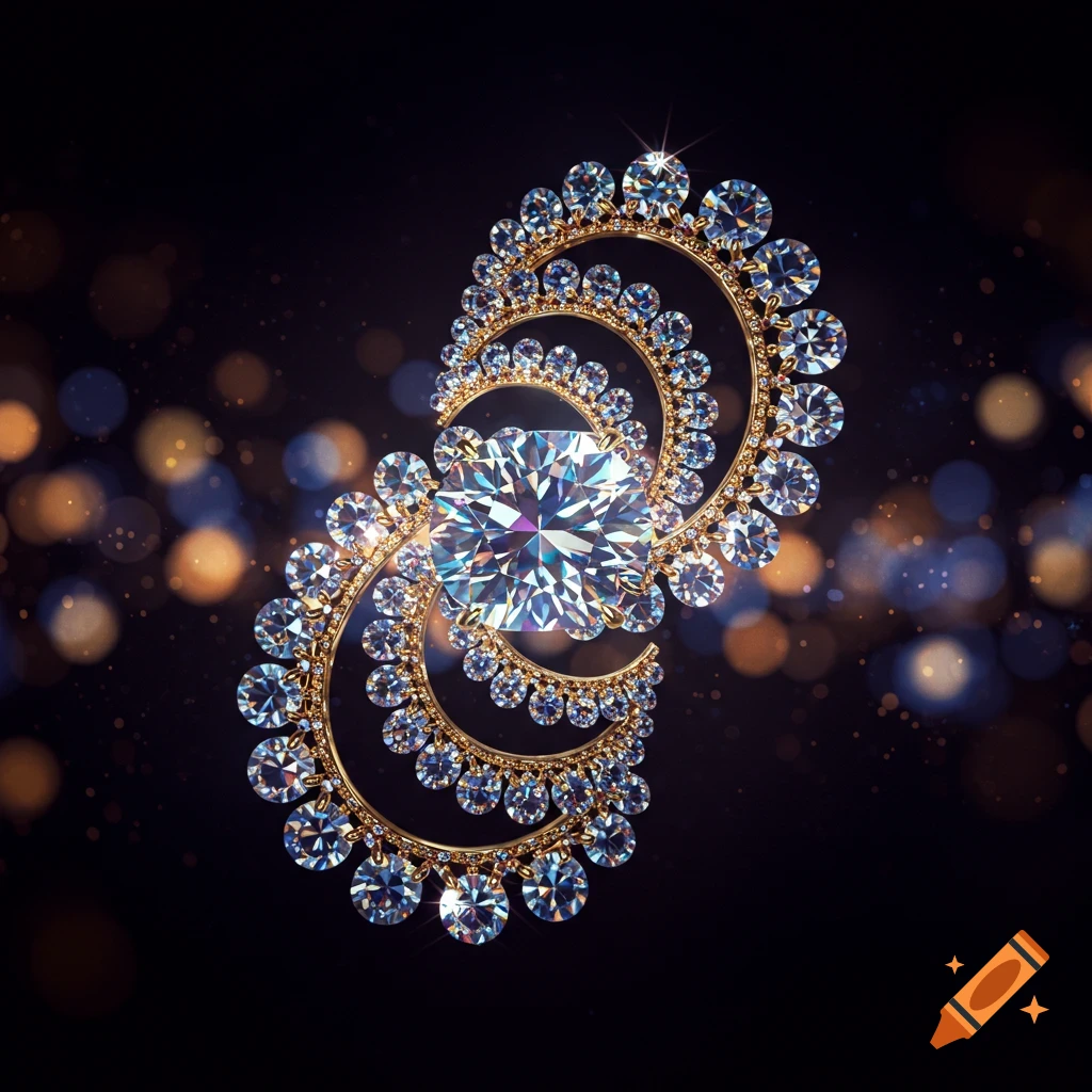 A dazzling display of diamonds set in intricate gold, sparkling against a dark, bokeh-lit background.