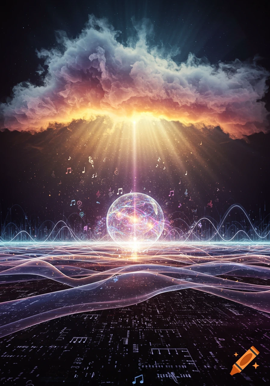Vibrant abstract digital art showing light rays from a colorful cloud ...