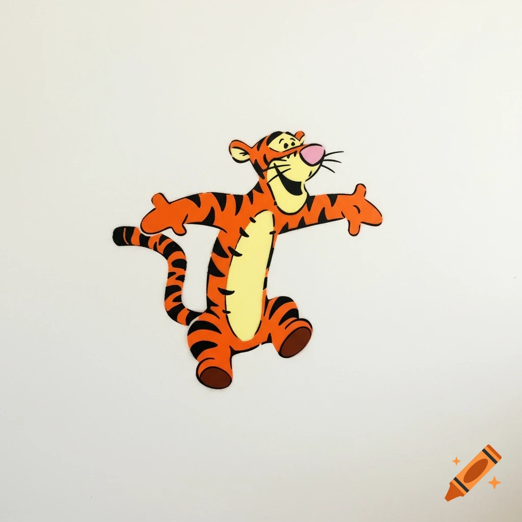 A bouncing Tigger cartoon character on a white background, resembling a stencil.