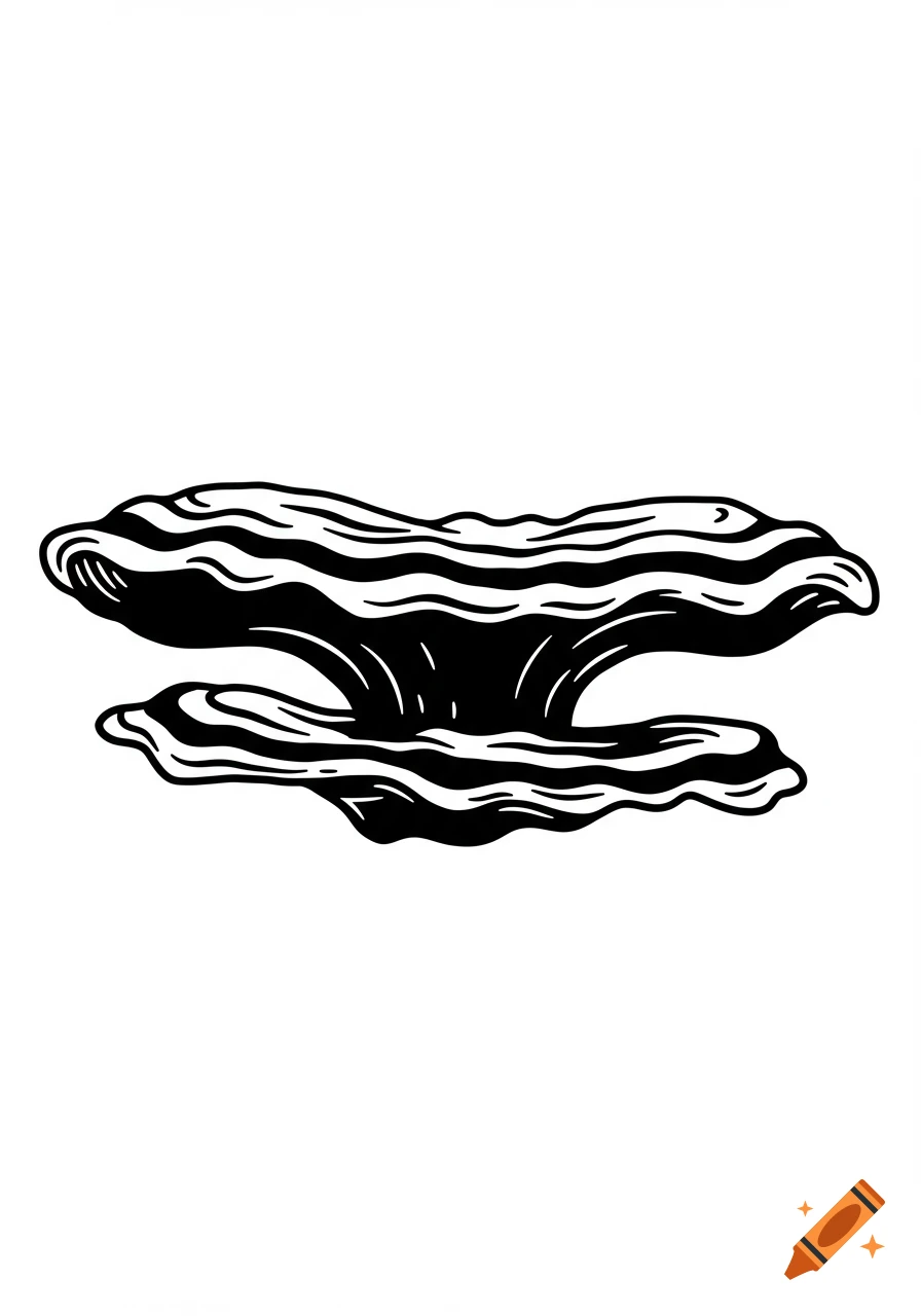 Black and white illustration of a reishi mushroom with wavy, layered caps.
