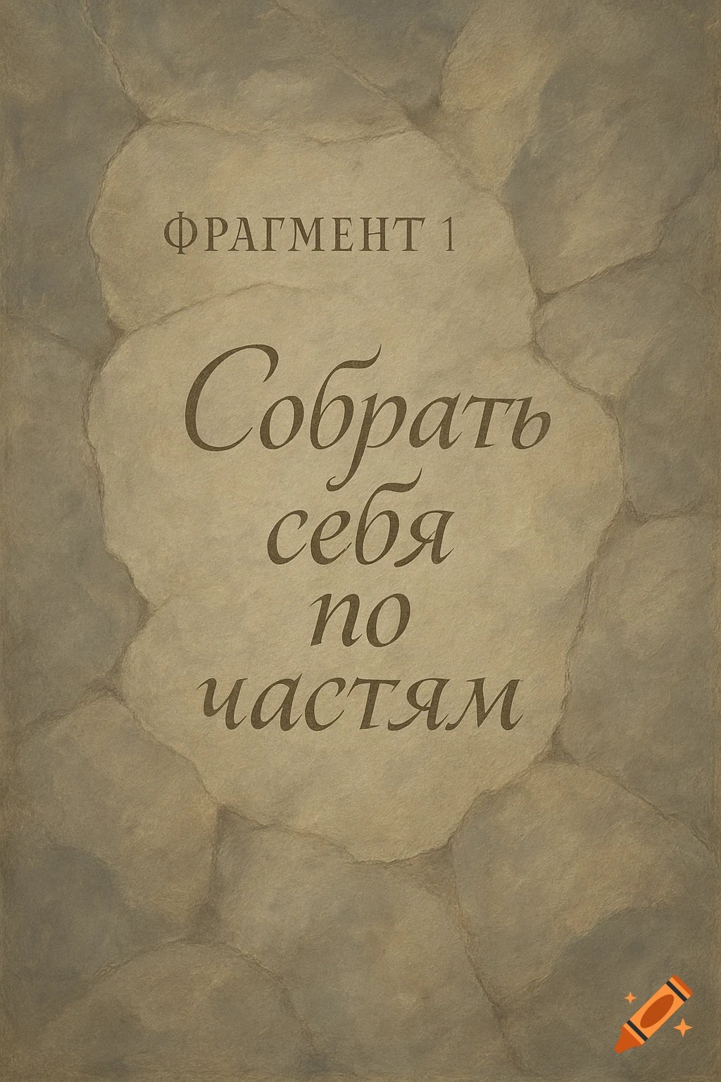 Russian text 'Фрагмент 1 Собрать себя по частям' on a textured brown background resembling stone.