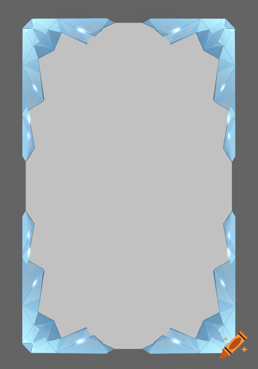 A blank trading card template featuring a pastel blue, polygonal, futuristic border surrounding a light gray central area.