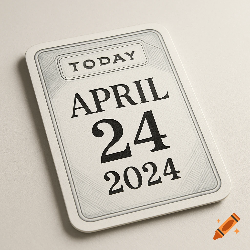 A white calendar card with rounded corners displays the date 'TODAY APRIL 24 2024' in bold serif text.