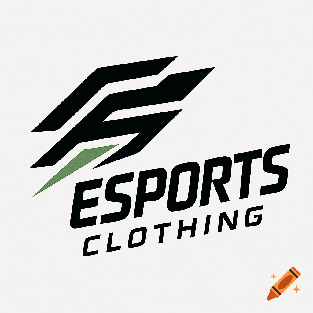 Minimalistic black and green logo featuring abstract shapes and the words ESPORTS CLOTHING.