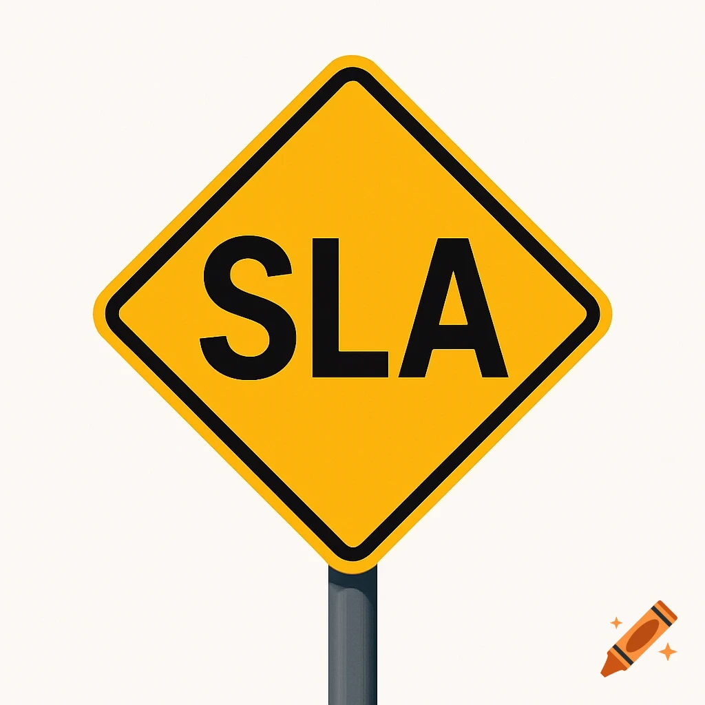 A yellow diamond-shaped transportation sign with the black letters 'SLA' on a white background.