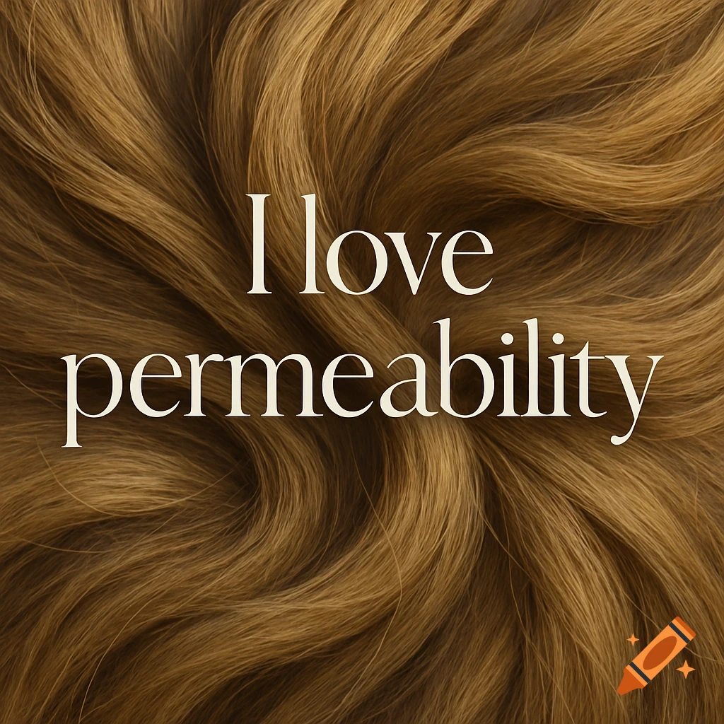 Wavy brown hair or fibers with the white text 'I love permeability' overlaid.