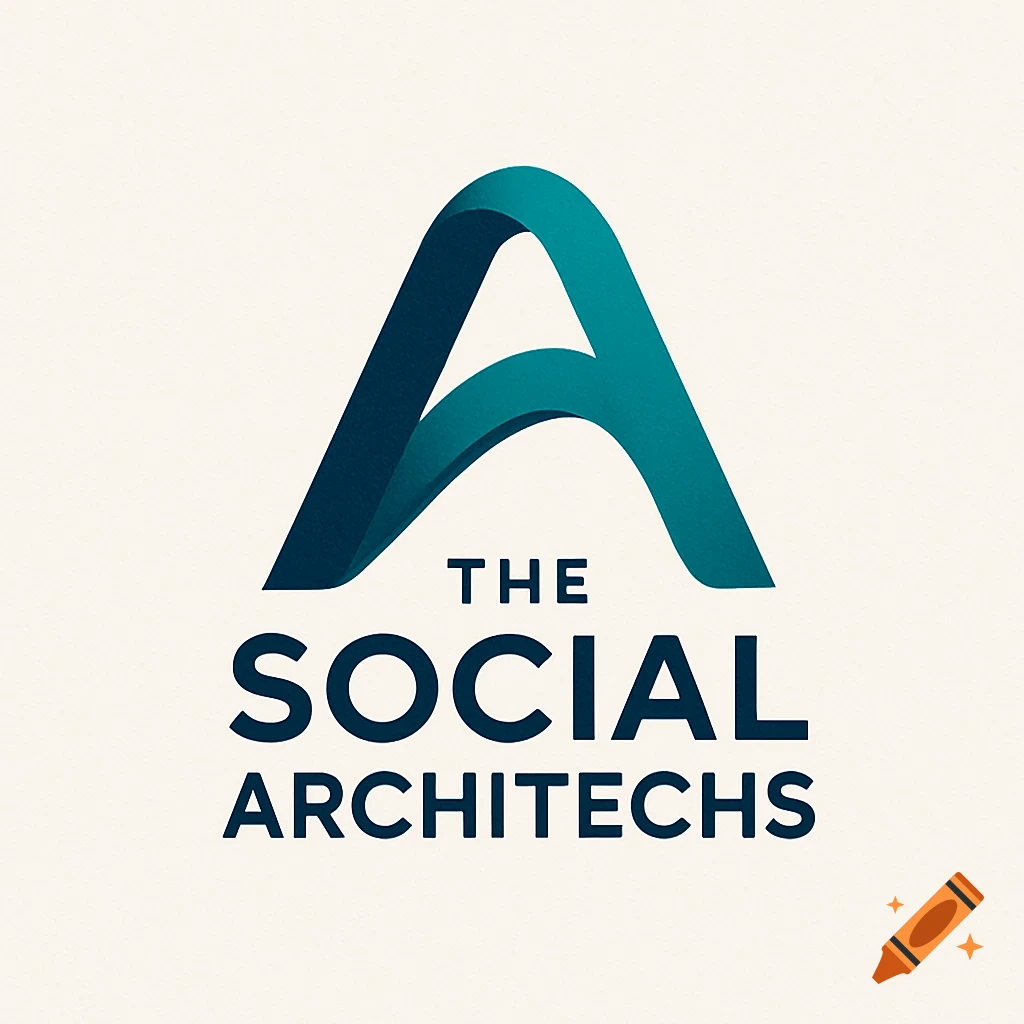A stylized teal and dark blue letter 'A' logo above the words 'THE SOCIAL ARCHITECHS' in dark blue on a light background.