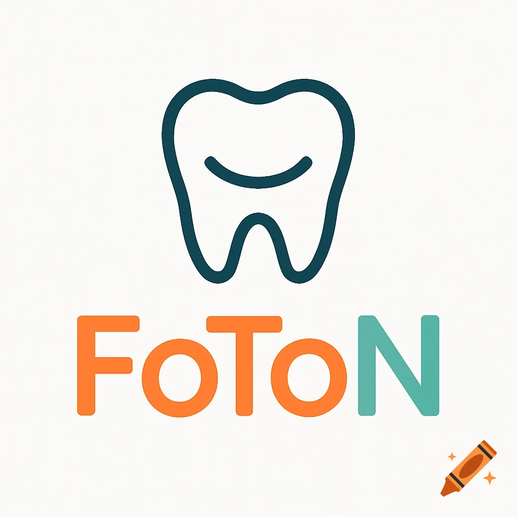 Minimalist dental clinic logo with a blue tooth icon and the orange and green text 'FoToN'.