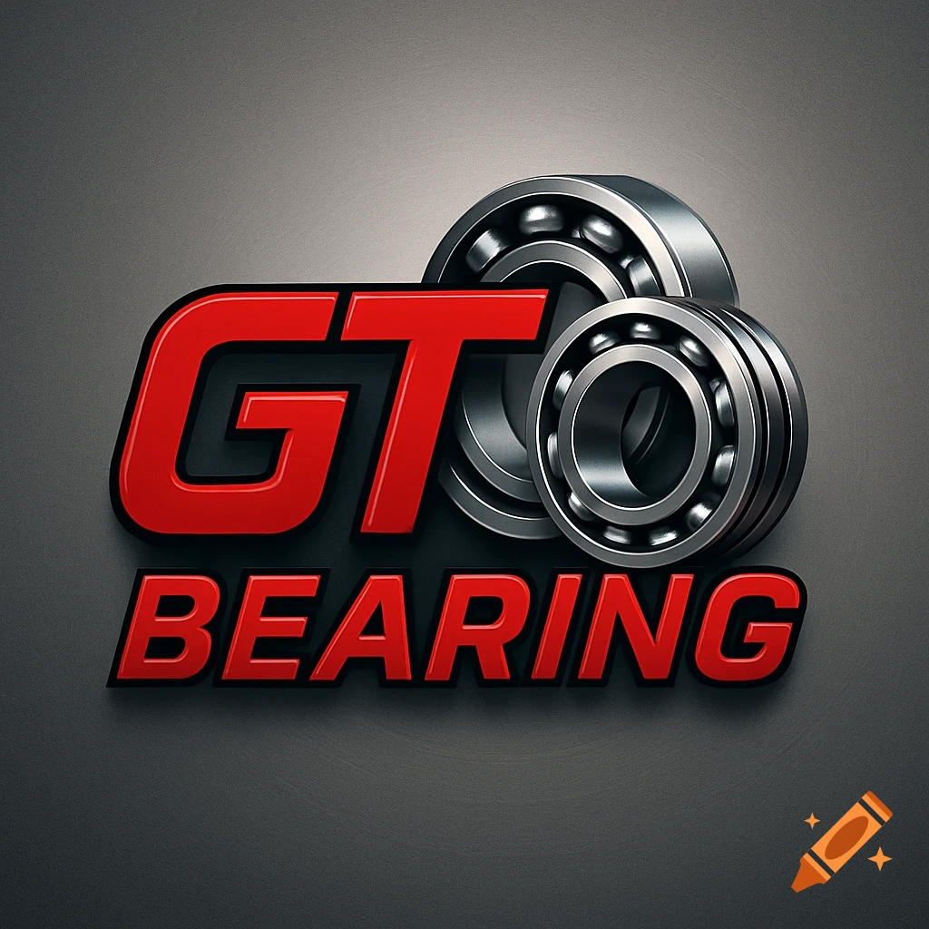 A shiny 3D logo for GT BEARING featuring stylized red 'GT' text, black 'BEARING' text, and two metallic ball bearings.