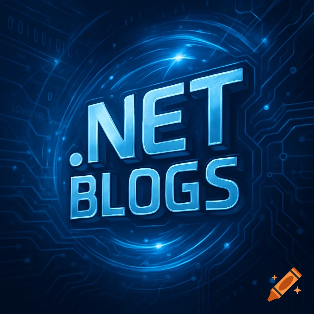 A blue digital artwork with '.NET BLOGS' text in the center, surrounded by glowing circuit board patterns.