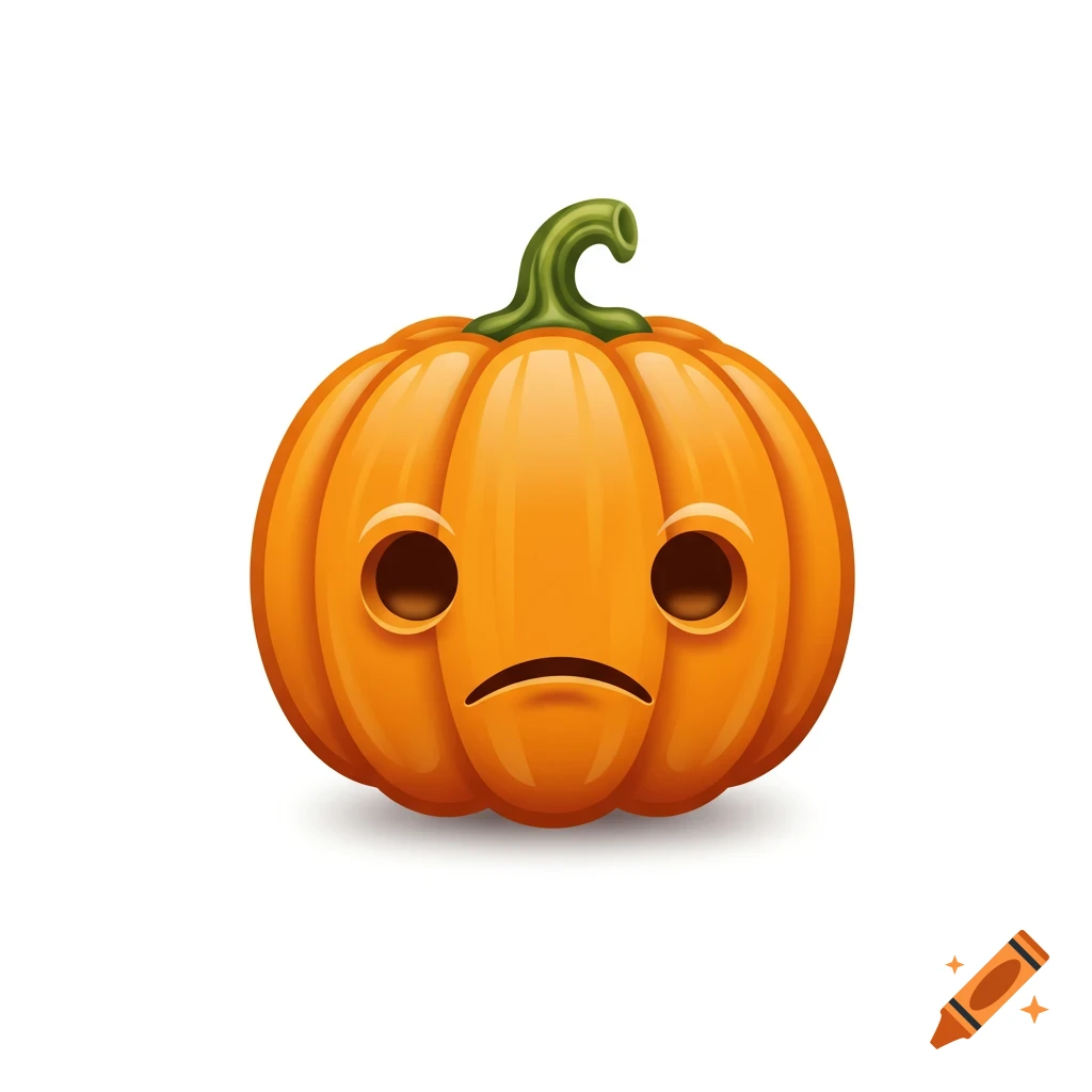 A sad orange pumpkin icon with small, dark eyes and a downturned mouth on a white background.